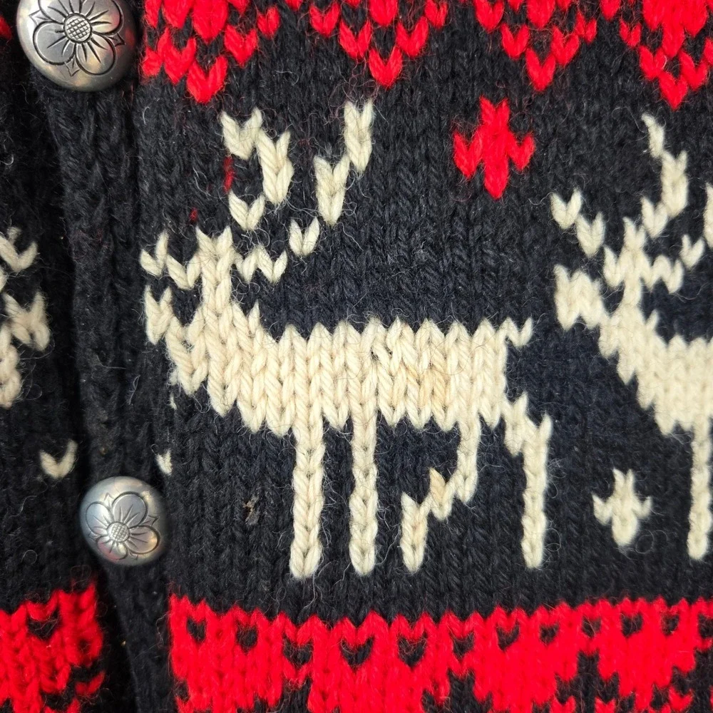 Vtg Handmade Norway Wool Reindeer Cardigan Sweater Mens XL/XXL Christmas Winter